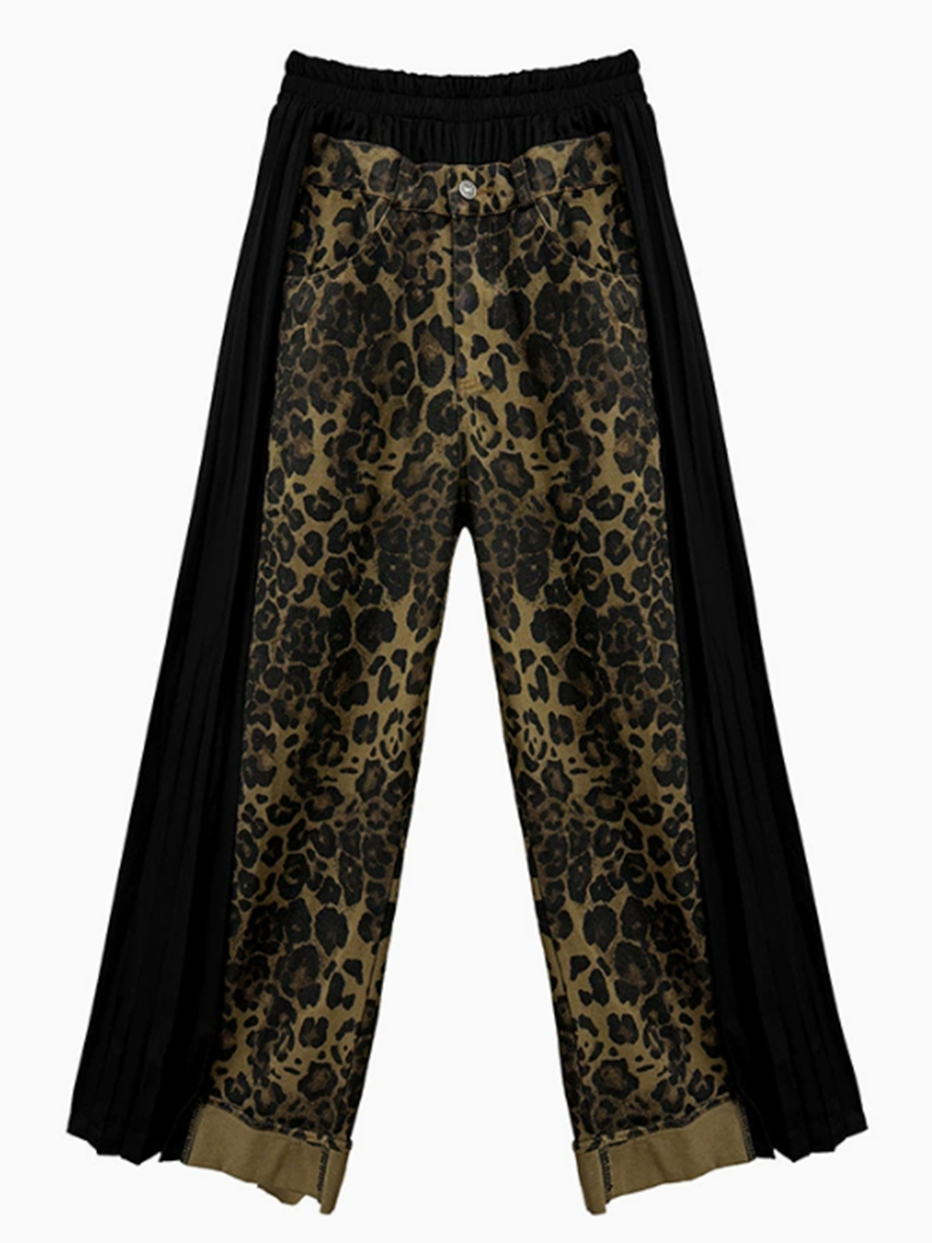 Side pleated leopard print pants