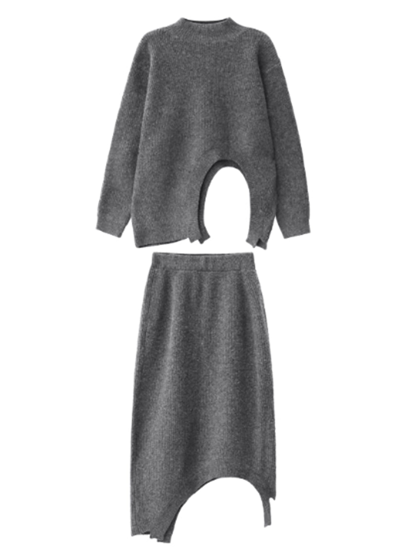 アーチカットニットトップ&スカート