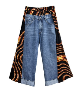 Side pleated denim pants