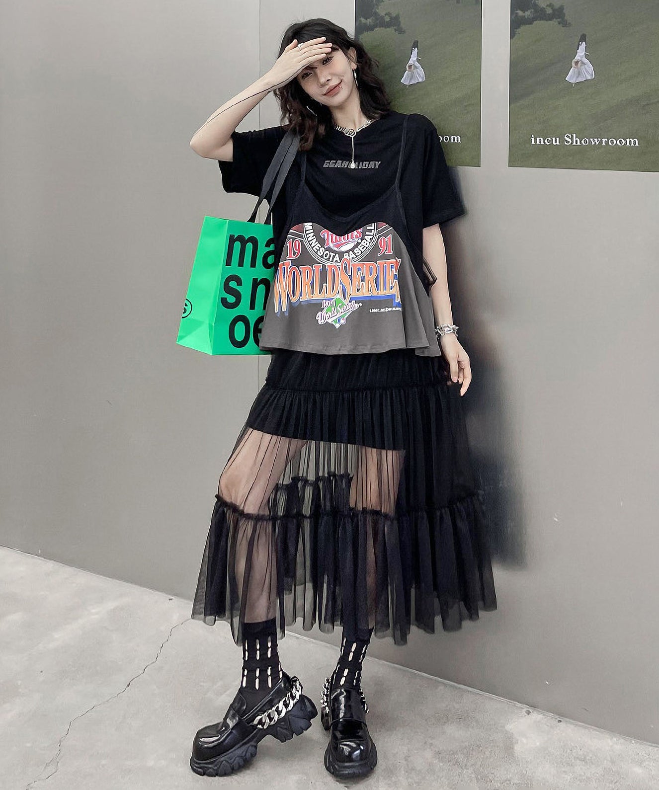 Loose T-shirt and mesh dress