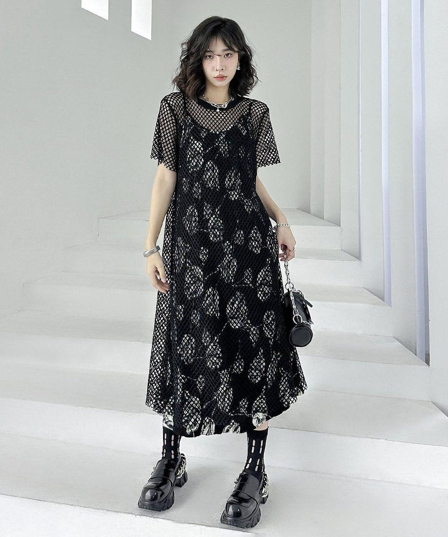 crew neck mesh dress