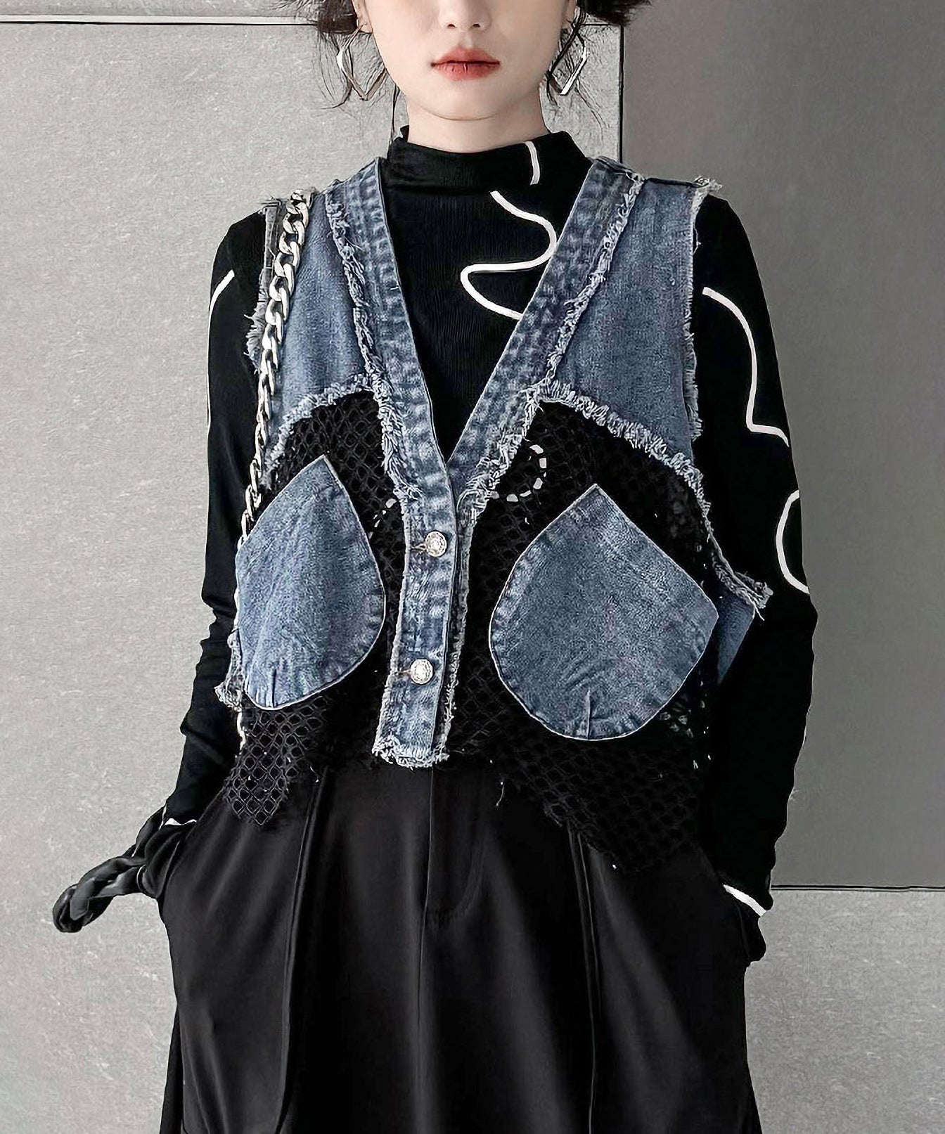 mesh denim vest