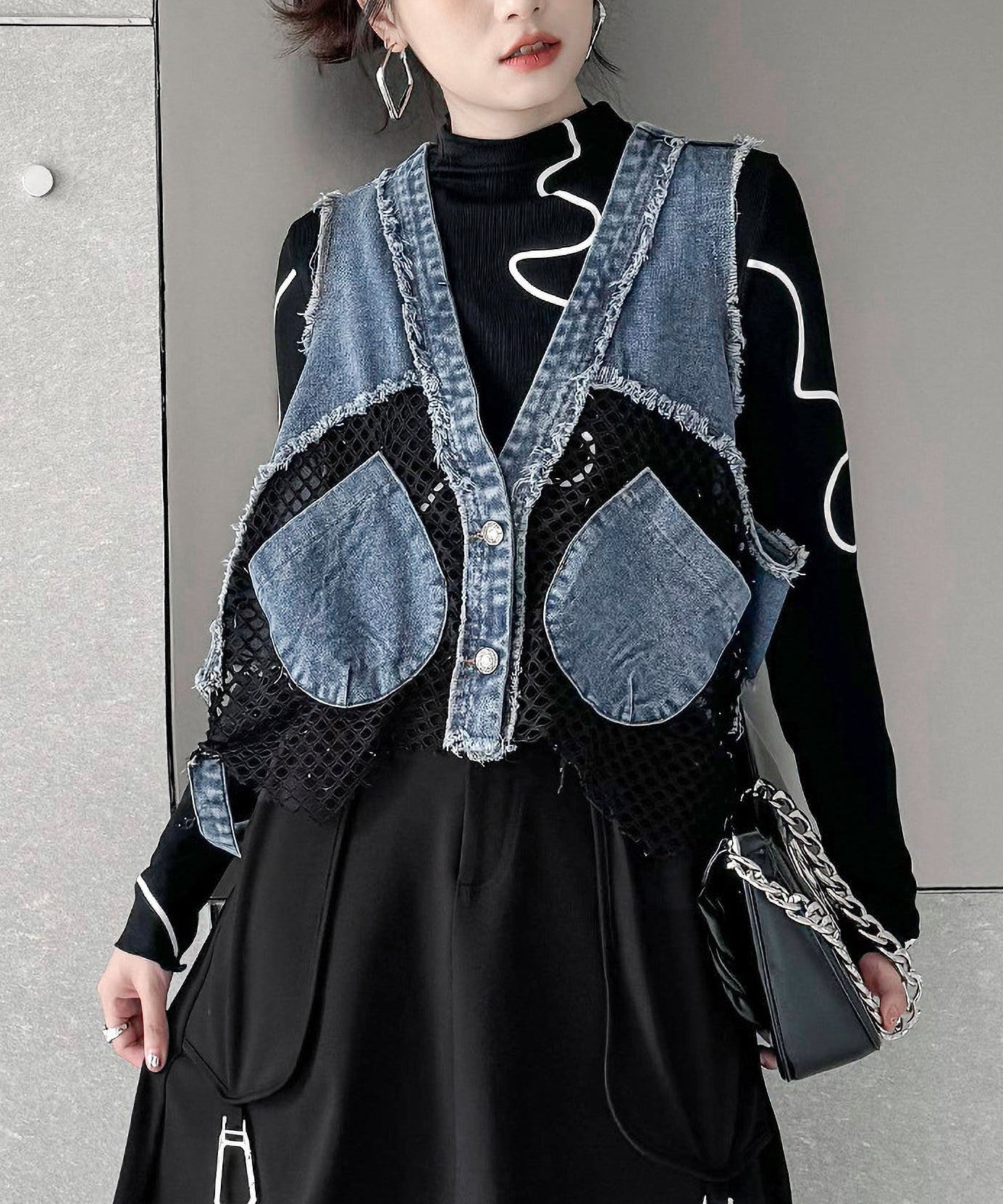 mesh denim vest