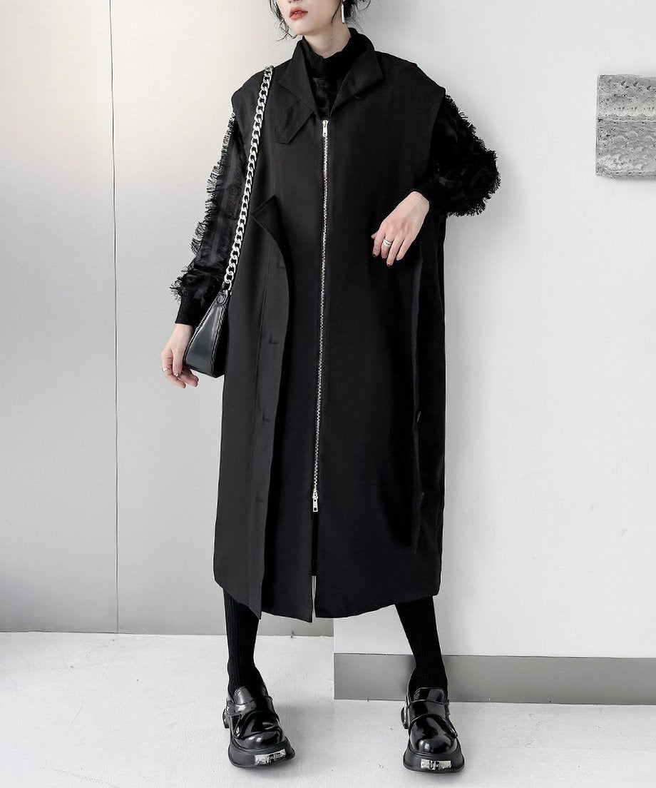 Stand collar zip long vest
