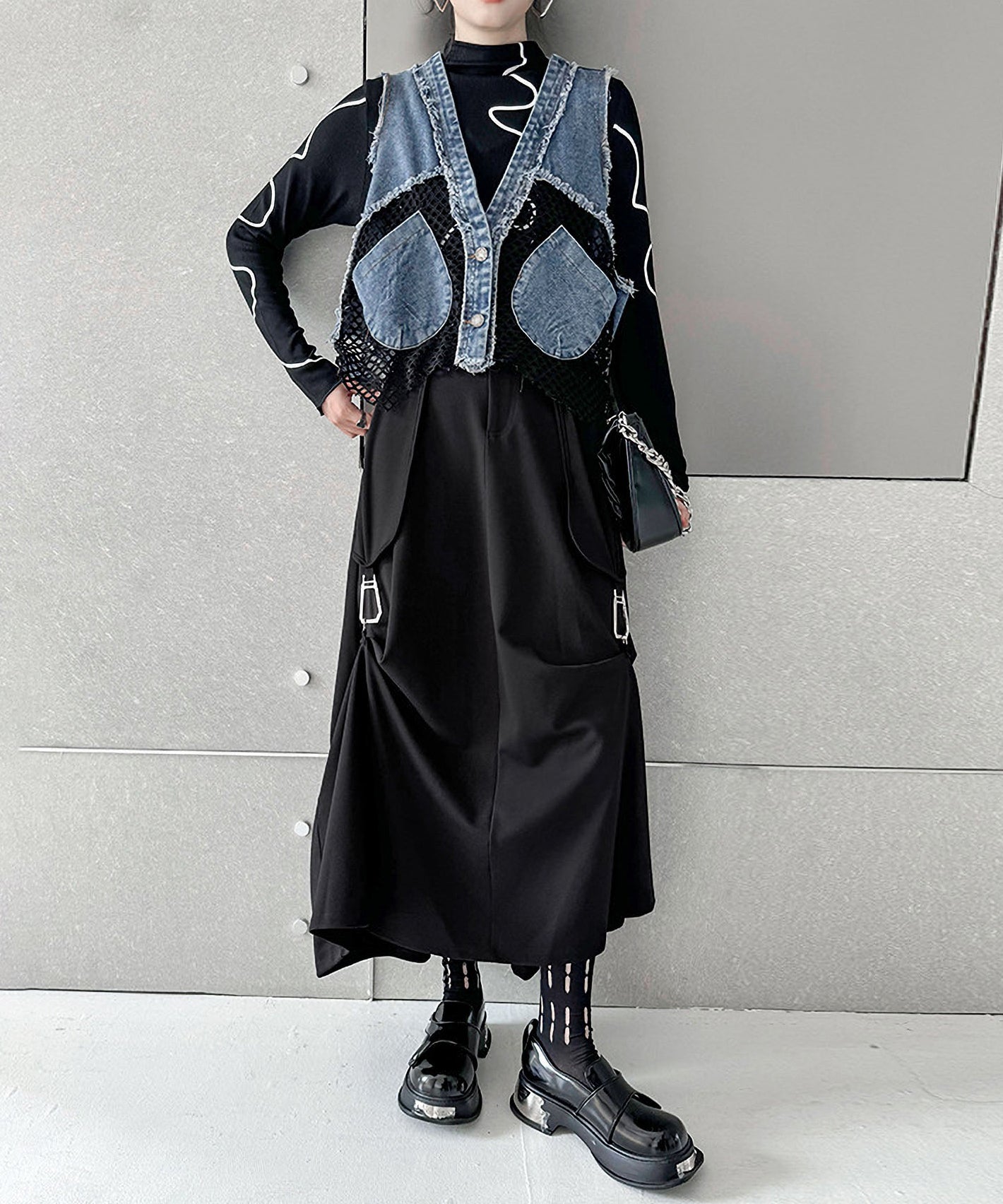 mesh denim vest