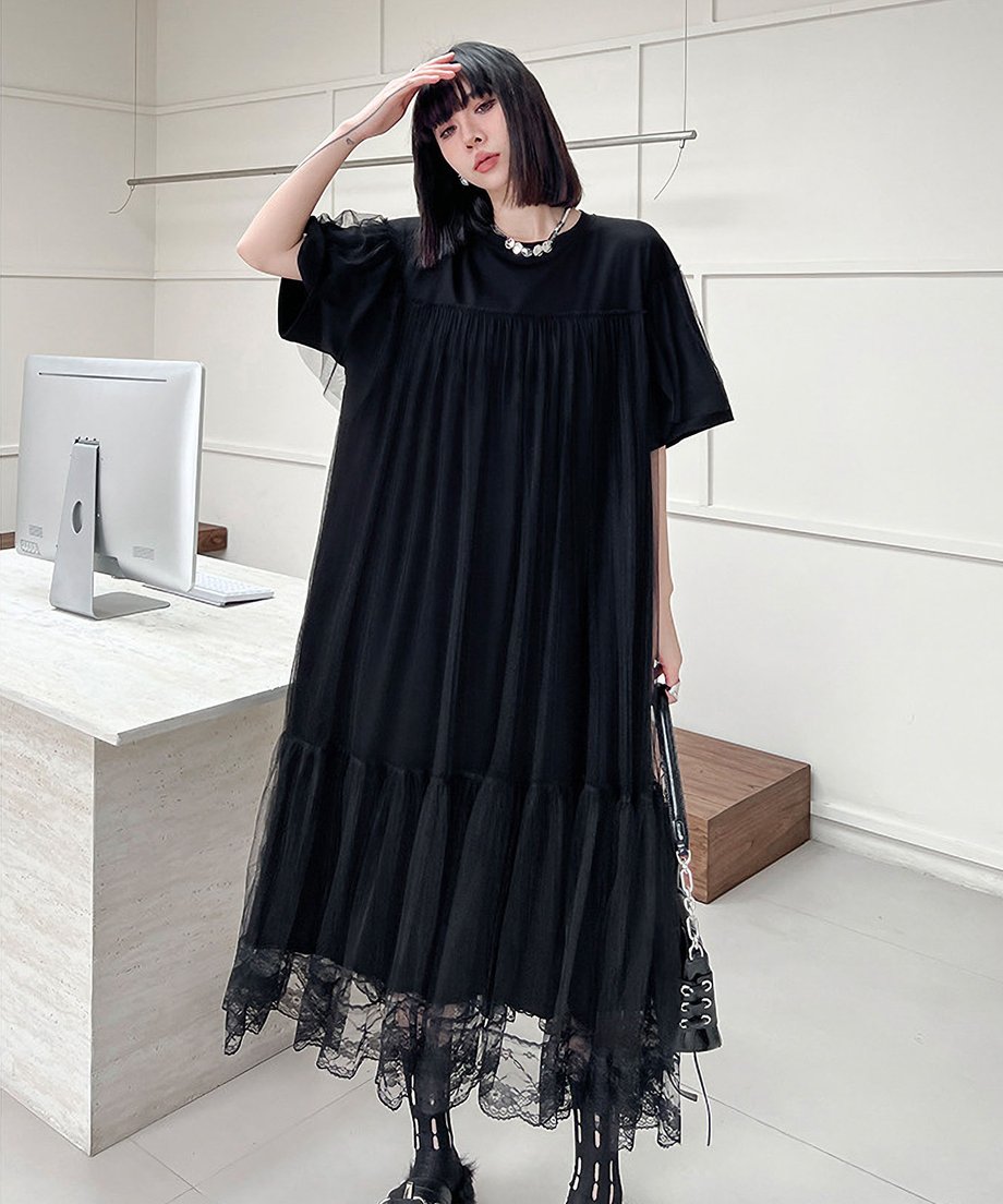 Mesh layered flared dress