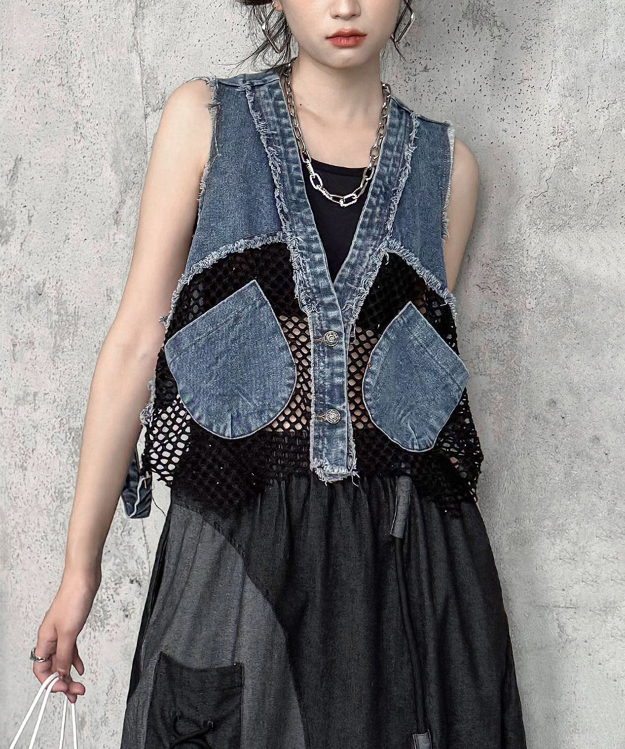 mesh denim vest