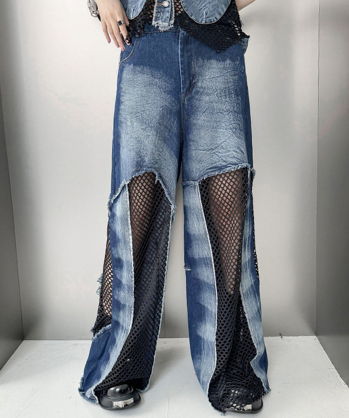 Mesh denim pants