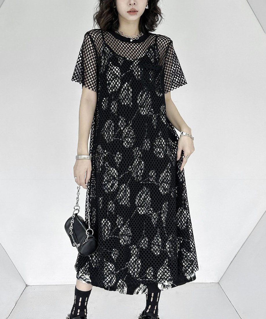 crew neck mesh dress