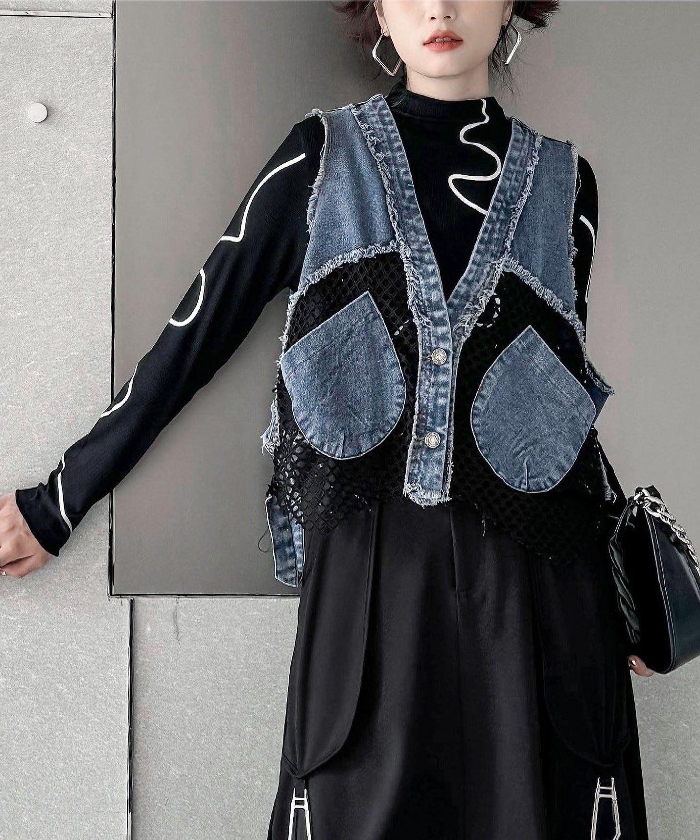 mesh denim vest