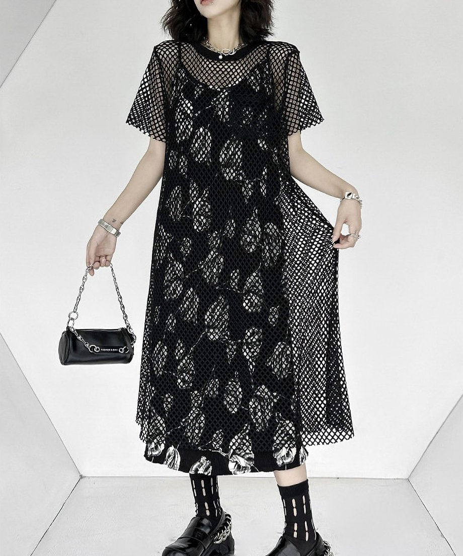 crew neck mesh dress