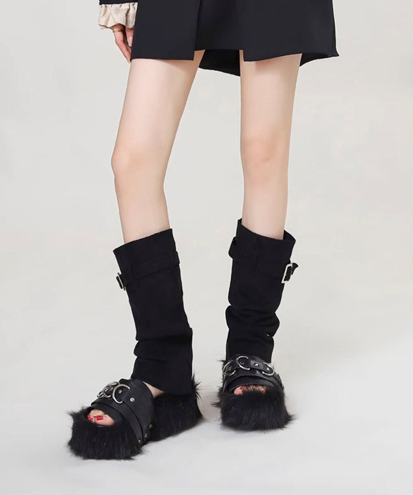 faux fur sandals
