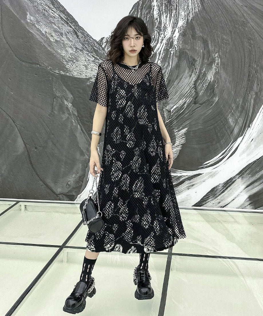 crew neck mesh dress