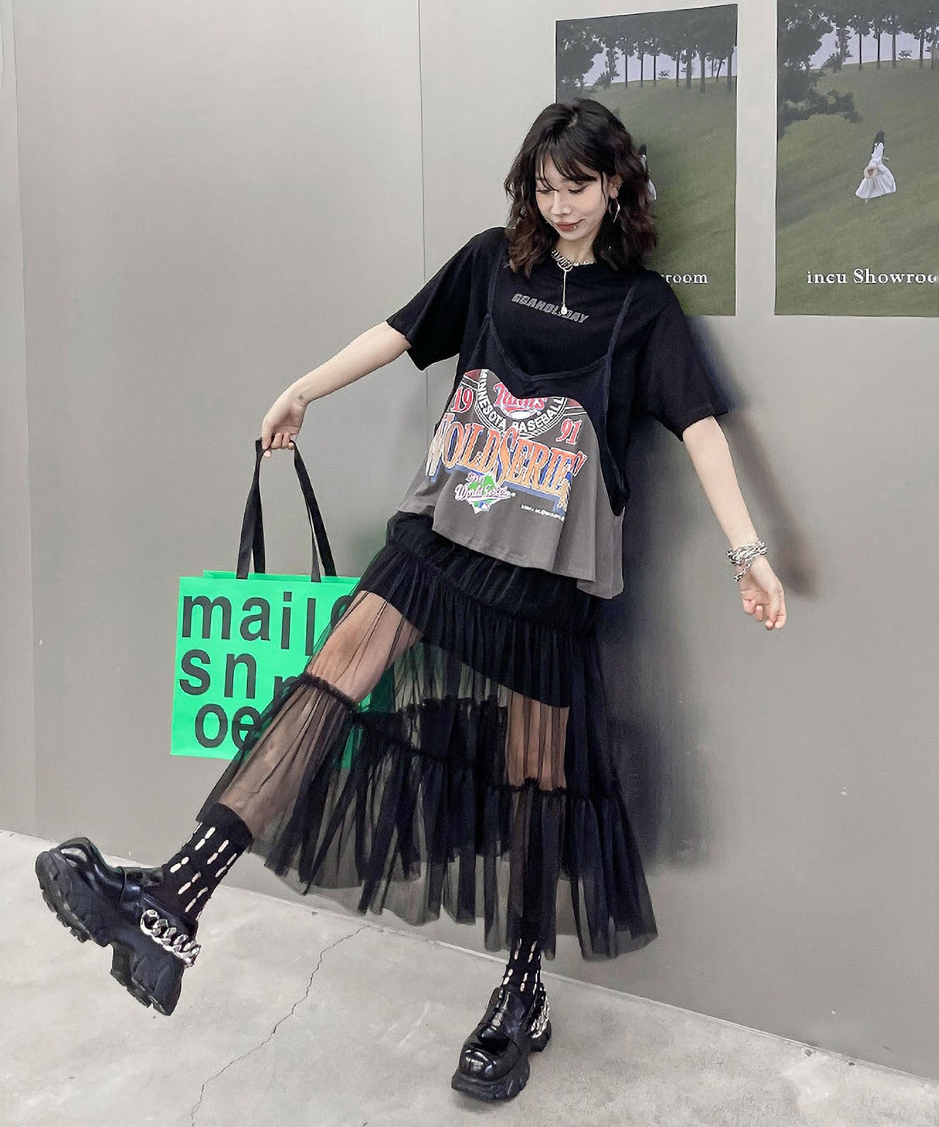 Loose T-shirt and mesh dress