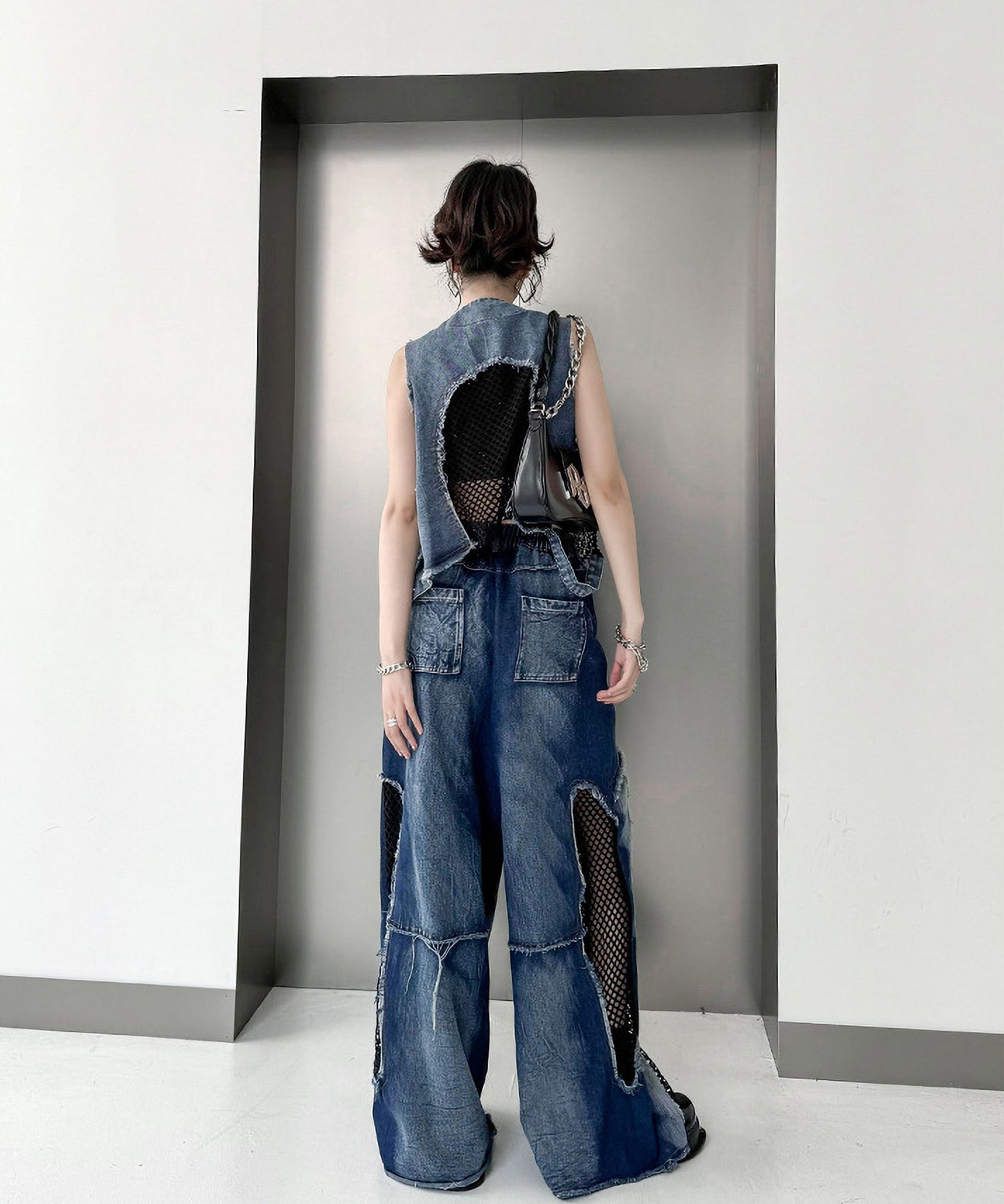 Mesh denim pants