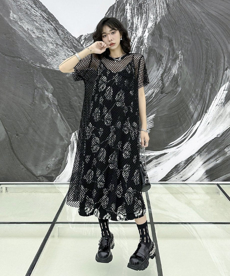 crew neck mesh dress