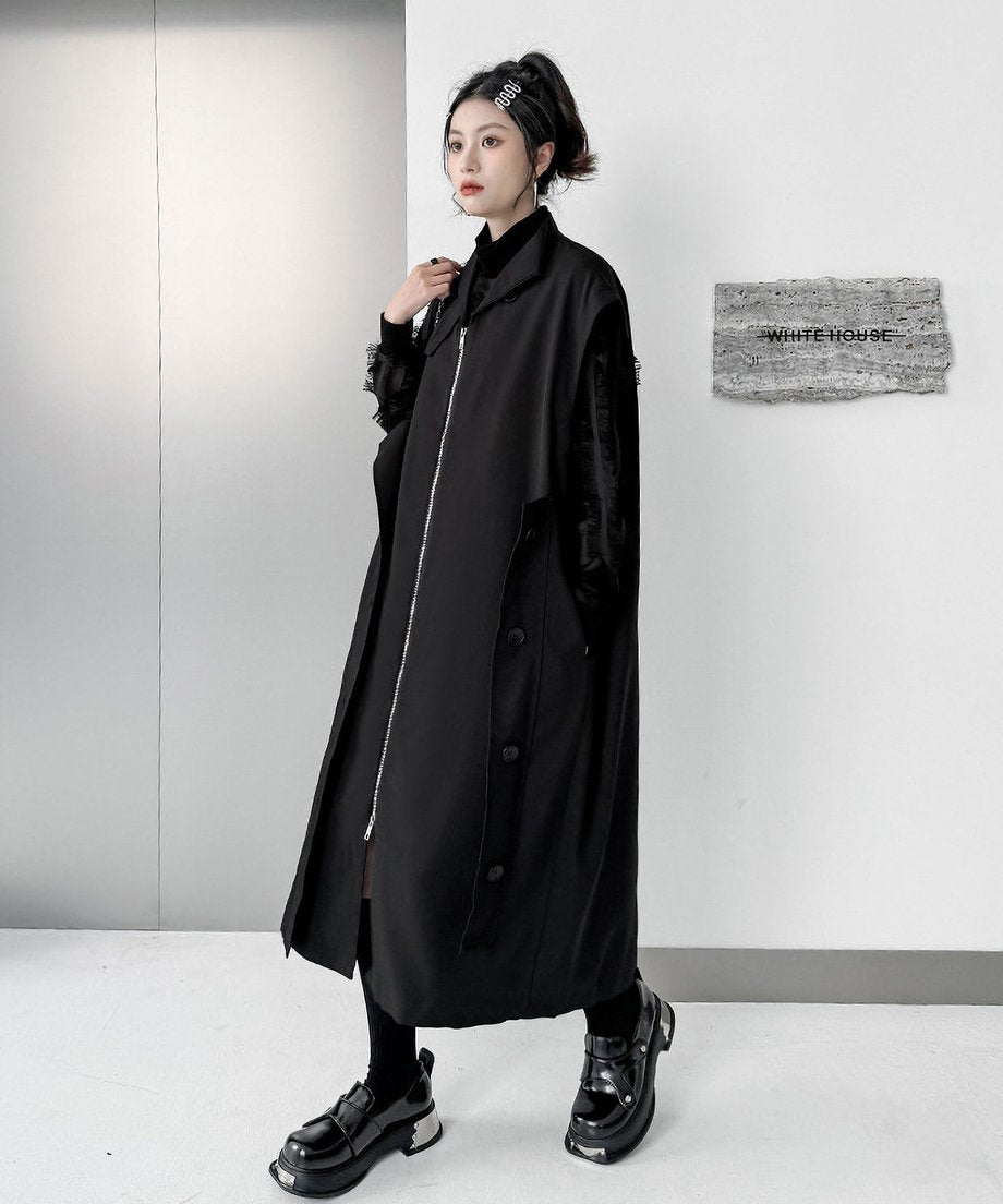 Stand collar zip long vest