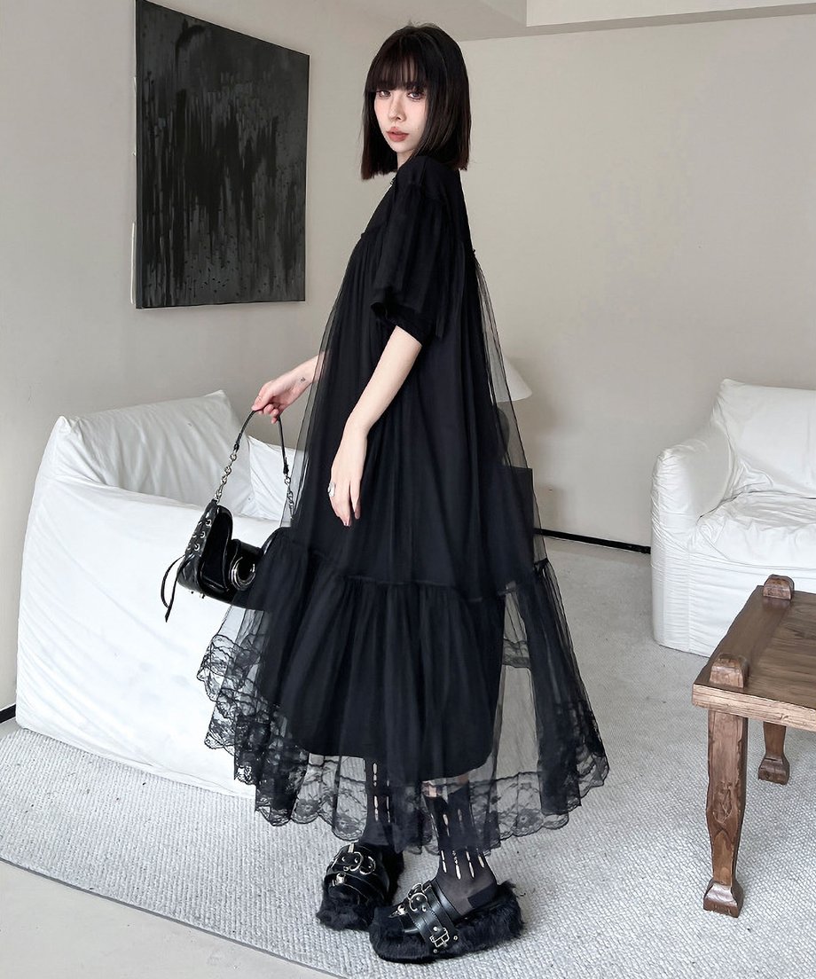 Mesh layered flared dress