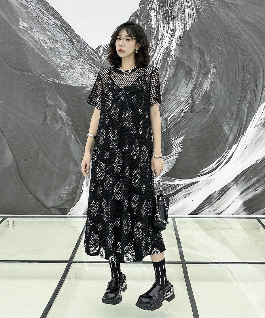 crew neck mesh dress