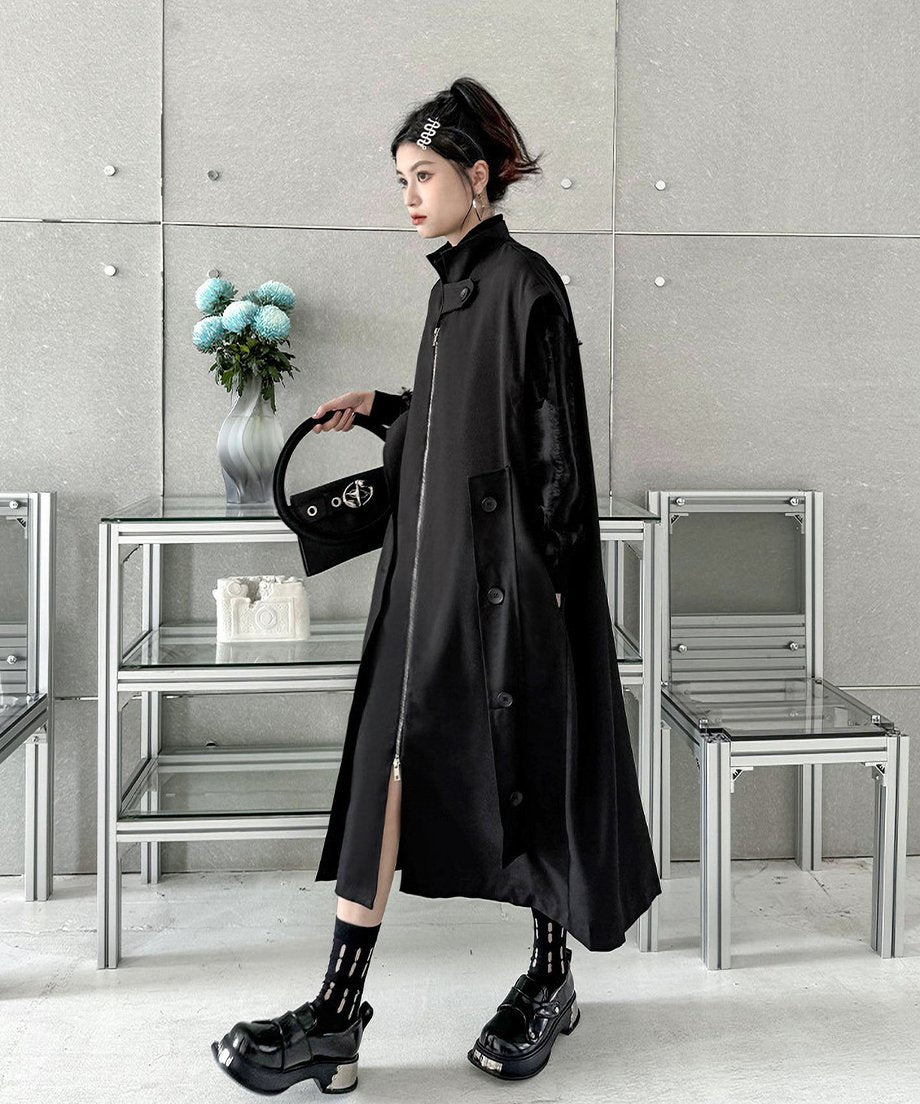 Stand collar zip long vest