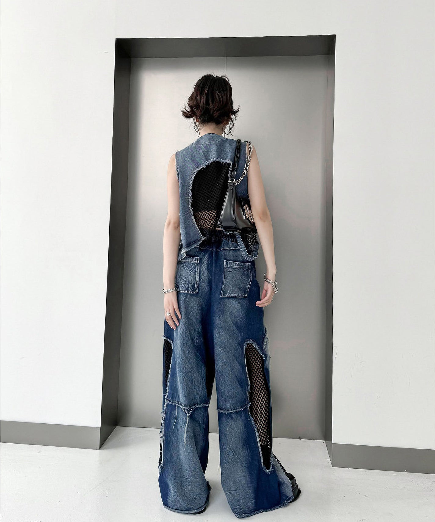 mesh denim vest