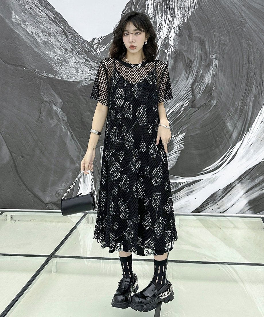 crew neck mesh dress