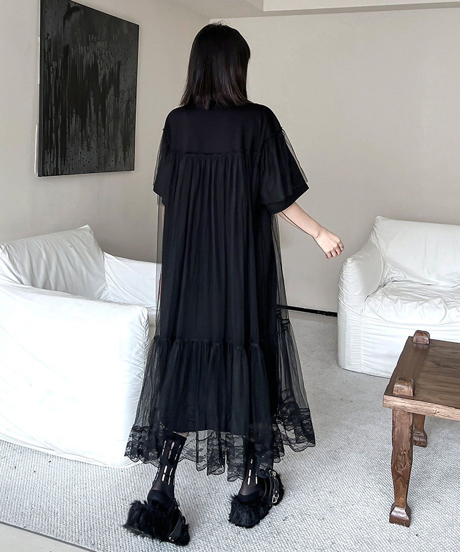 Mesh layered flared dress