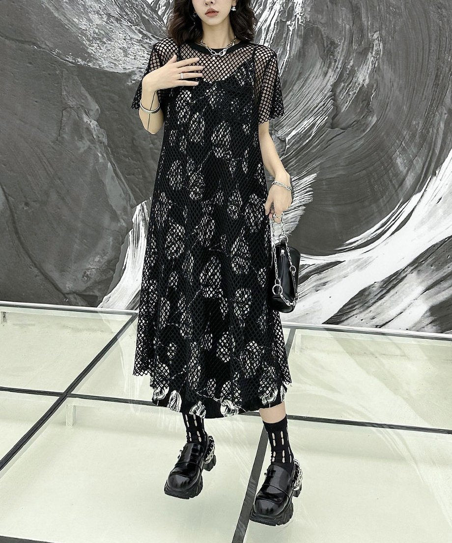 crew neck mesh dress