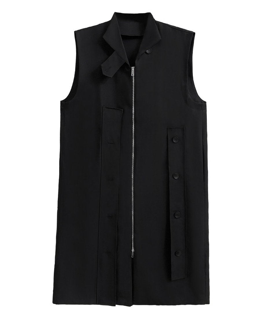Stand collar zip long vest