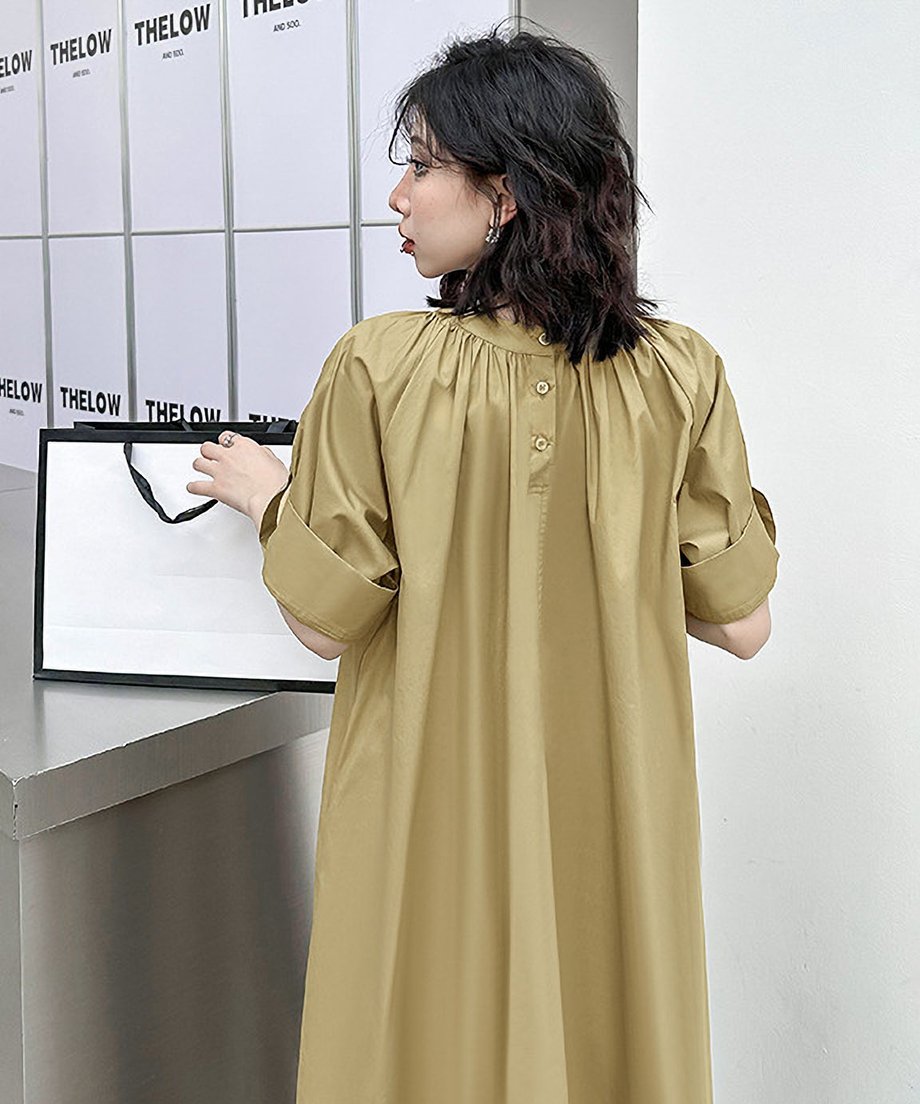 Rolled Sleeve Lace-Up Dress