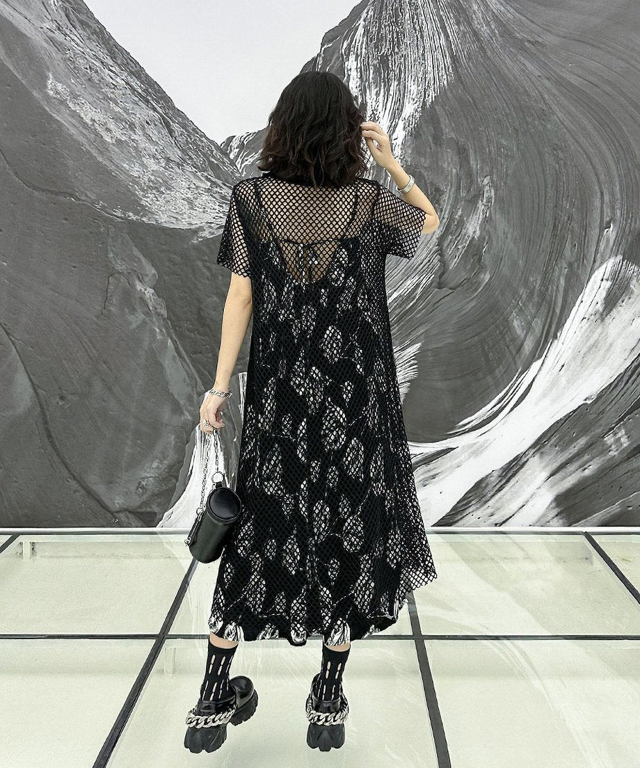 crew neck mesh dress
