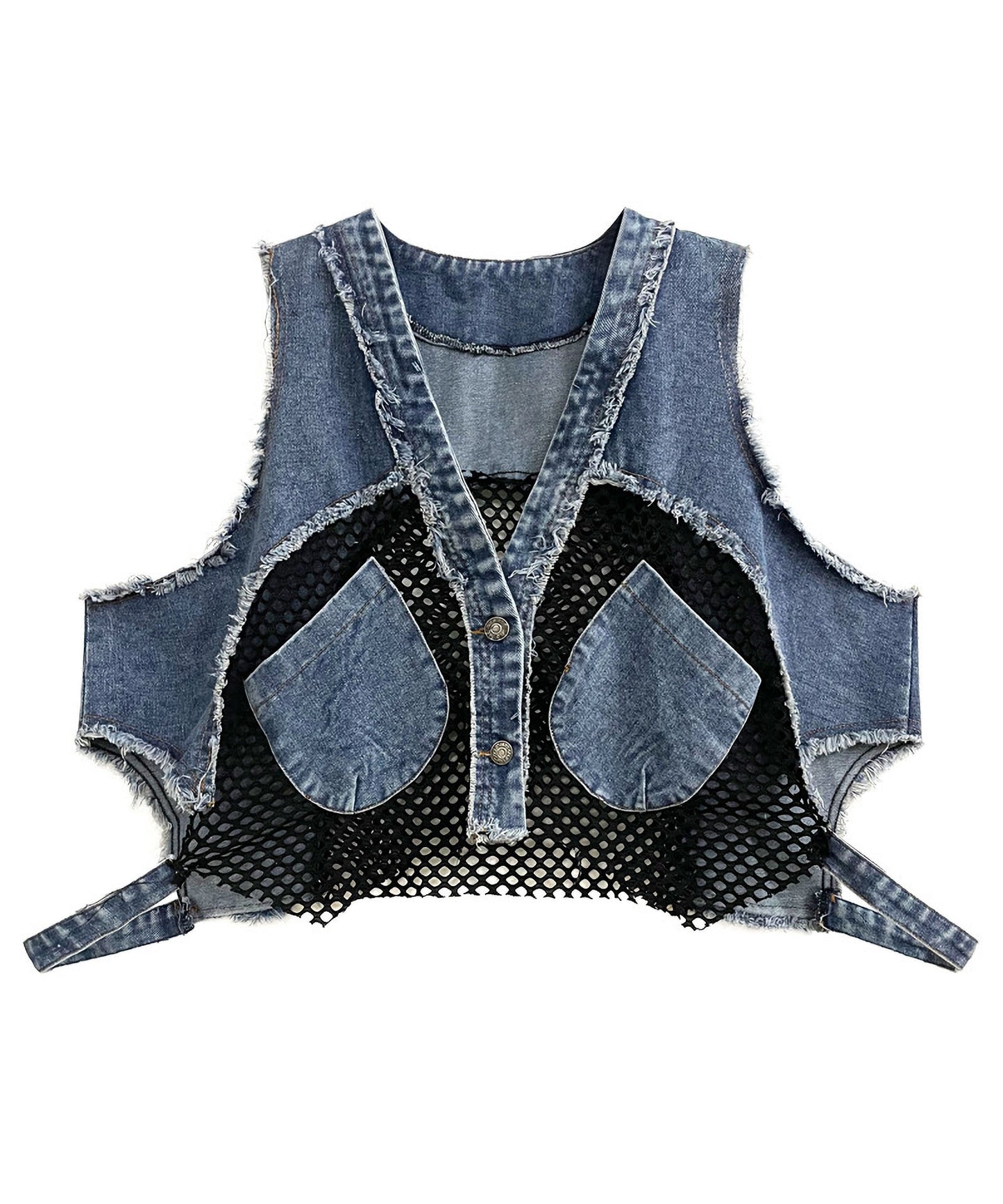 mesh denim vest