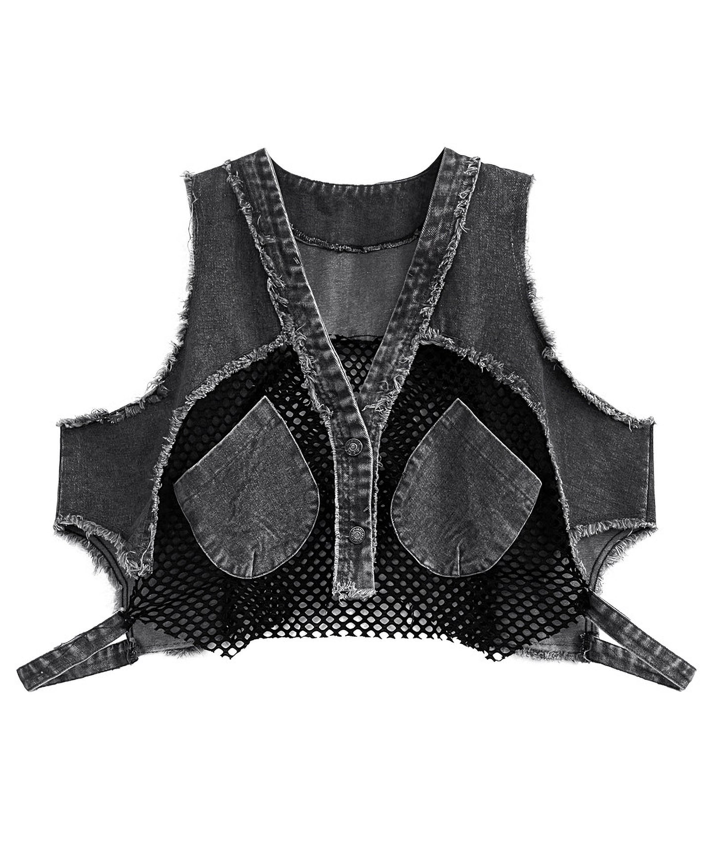 mesh denim vest
