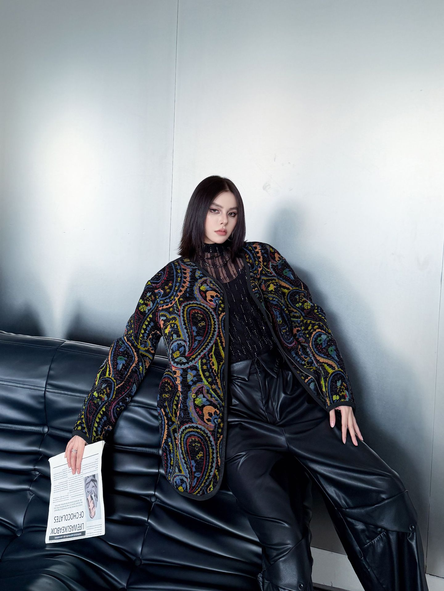 ジャカードペイズリーノーカラージャケット