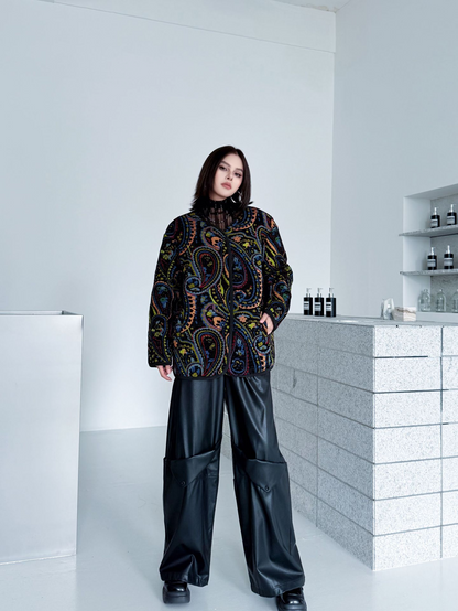 ジャカードペイズリーノーカラージャケット