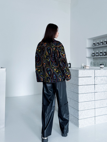 ジャカードペイズリーノーカラージャケット
