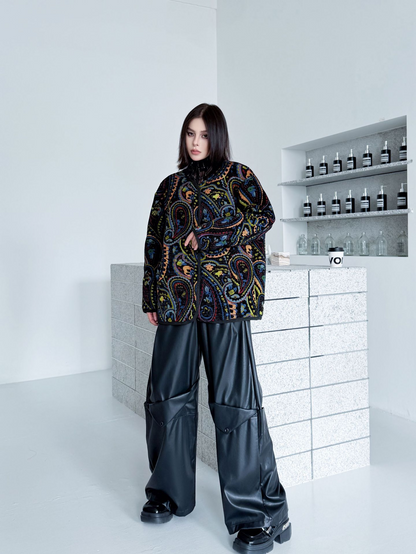 ジャカードペイズリーノーカラージャケット