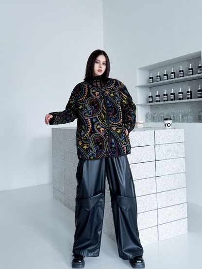 ジャカードペイズリーノーカラージャケット