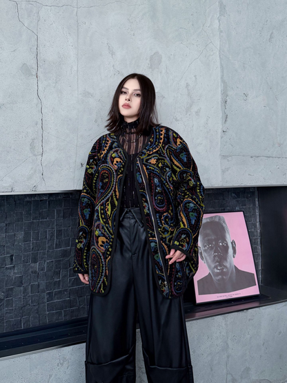 ジャカードペイズリーノーカラージャケット