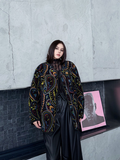 ジャカードペイズリーノーカラージャケット