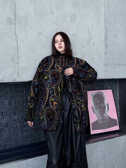 ジャカードペイズリーノーカラージャケット