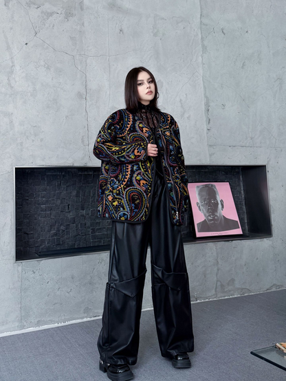 ジャカードペイズリーノーカラージャケット