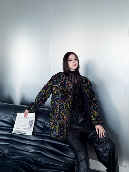 ジャカードペイズリーノーカラージャケット