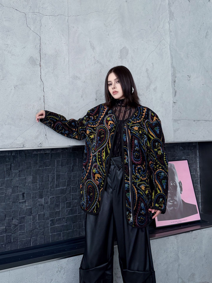 ジャカードペイズリーノーカラージャケット