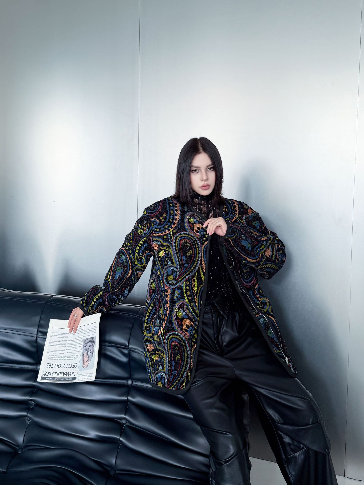 ジャカードペイズリーノーカラージャケット