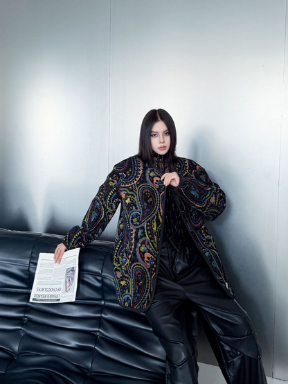 ジャカードペイズリーノーカラージャケット