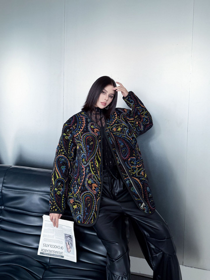 ジャカードペイズリーノーカラージャケット