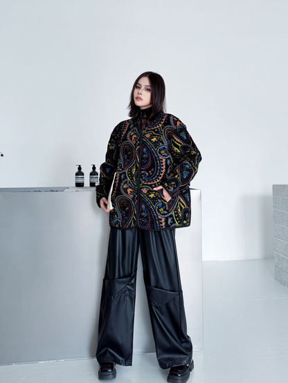 ジャカードペイズリーノーカラージャケット