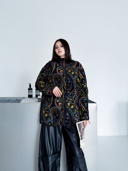 ジャカードペイズリーノーカラージャケット