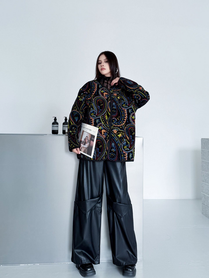 ジャカードペイズリーノーカラージャケット